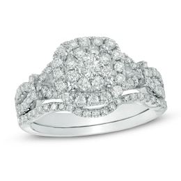 Previously Owned - 1 CT. T.W. Composite Diamond Frame Soldered Bridal Set in 14K White Gold