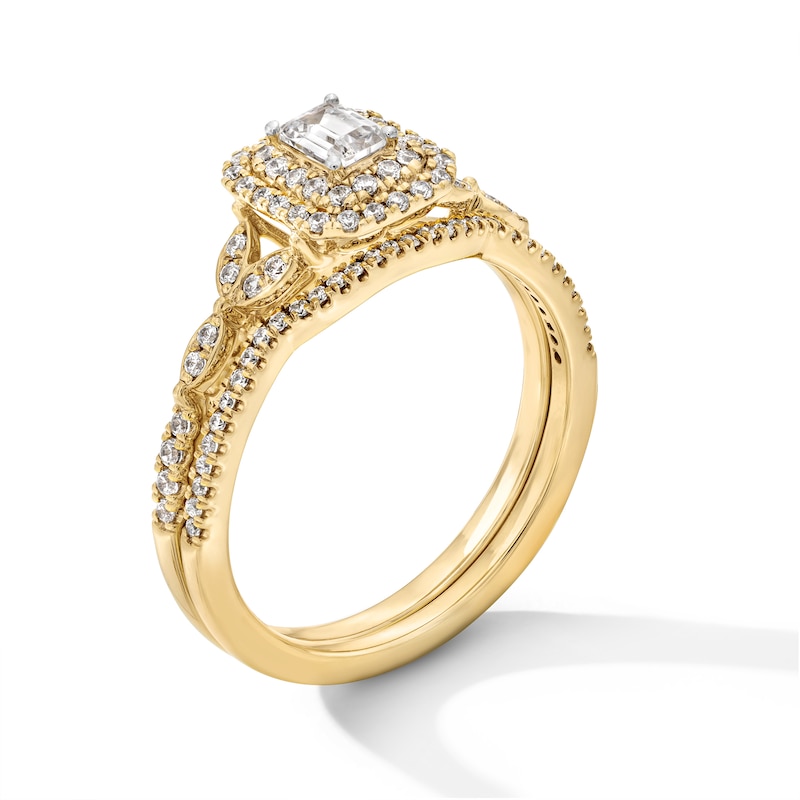 Main Image 3 of 5/8 CT. T.W. Emerald-Cut Diamond Frame Bridal Set in 14K Gold (I/SI2)