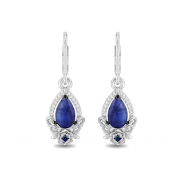 Enchanted Disney Cinderella Pear Kyanite, Sapphire and 1/10 CT. T.W. Diamond Drop Earrings in Sterling Silver