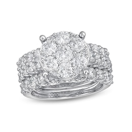 Previously Owned - 4 CT. T.W. Multi-Diamond Vintage-Style Three Piece Soldered Bridal Set in 14K White Gold