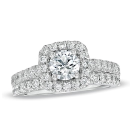 Previously Owned - Vera Wang Love Collection 2 CT. T.W. Diamond Frame Soldered Bridal Set in 14K White Gold