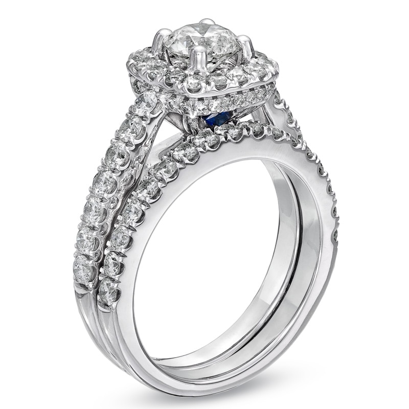 Main Image 2 of Previously Owned - Vera Wang Love Collection 2 CT. T.W. Diamond Frame Soldered Bridal Set in 14K White Gold