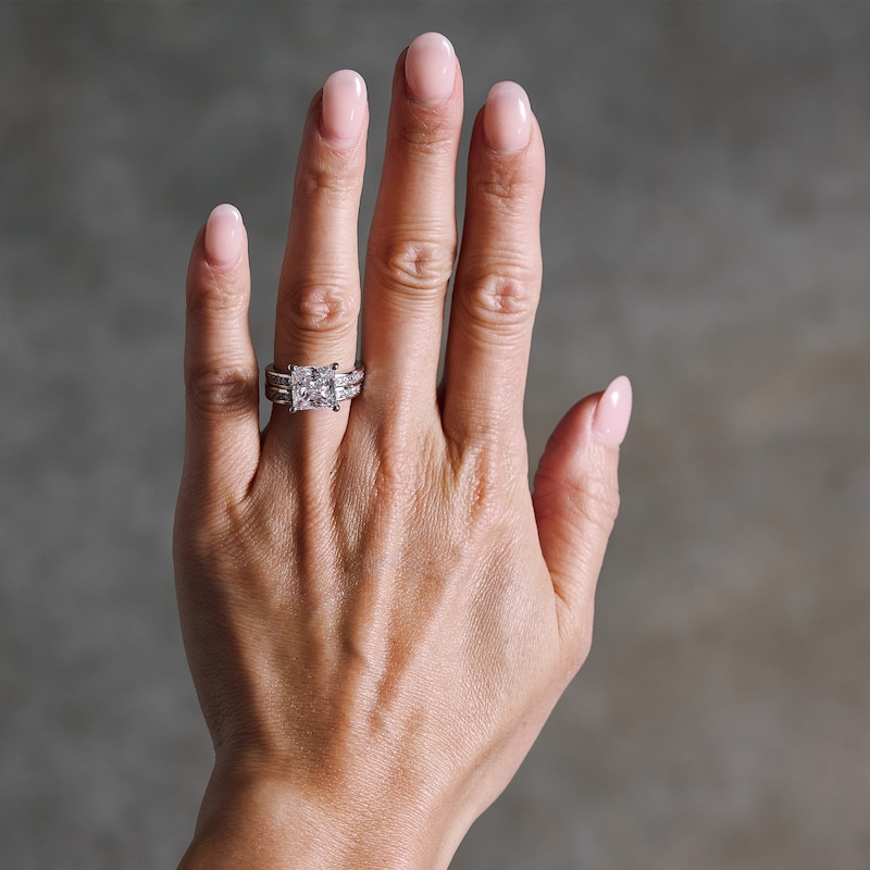 Main Image 2 of 5 CT. T.W. Princess-Cut Certified Lab-Grown Diamond Bridal Set in 14K White Gold (F/VS2)
