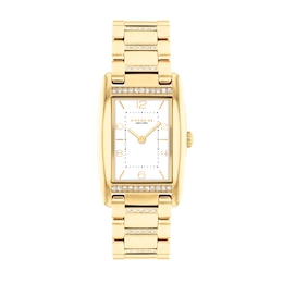 Ladies' Coach Reese Crystal Accent Gold-Tone IP Watch with Rectangular White Dial (Model: 14504316)