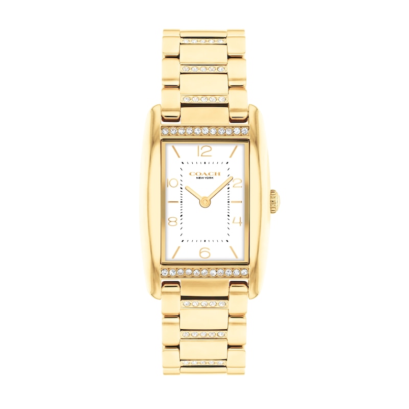Main Image 1 of Ladies' Coach Reese Crystal Accent Gold-Tone IP Watch with Rectangular White Dial (Model: 14504316)
