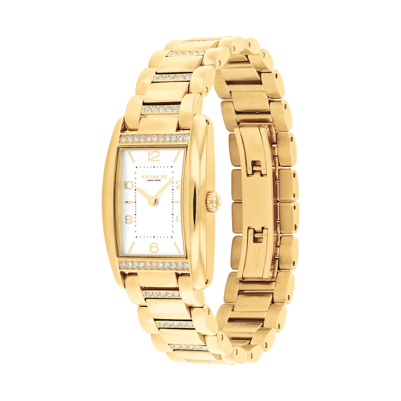 Main Image 2 of Ladies' Coach Reese Crystal Accent Gold-Tone IP Watch with Rectangular White Dial (Model: 14504316)