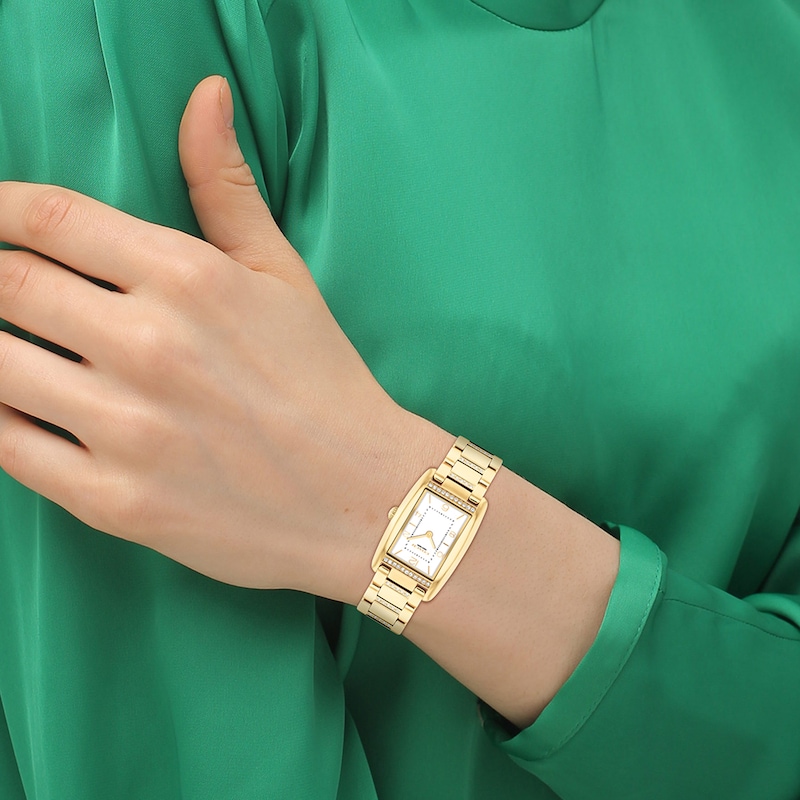 Main Image 4 of Ladies' Coach Reese Crystal Accent Gold-Tone IP Watch with Rectangular White Dial (Model: 14504316)
