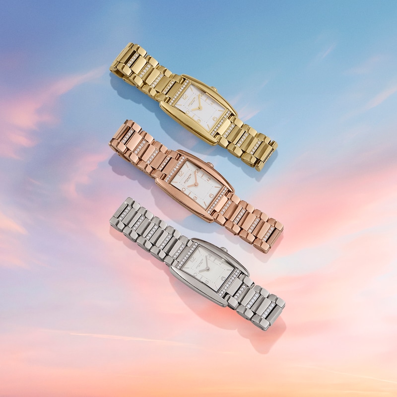 Main Image 5 of Ladies' Coach Reese Crystal Accent Gold-Tone IP Watch with Rectangular White Dial (Model: 14504316)