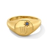 Thumbnail Image 1 of Pavé-Set Blue Lab-Created Sapphire Virgo Zodiac Signet Ring in Sterling Silver with 18K Gold Plate
