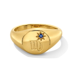 Pavé-Set Blue Lab-Created Sapphire Virgo Zodiac Signet Ring in Sterling Silver with 18K Gold Plate