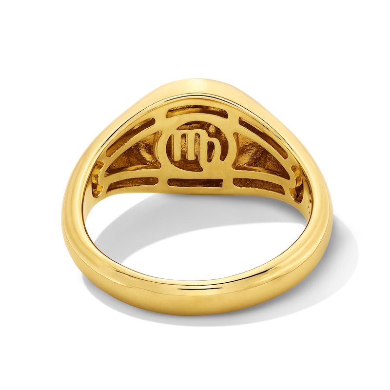 Main Image 4 of Pavé-Set Blue Lab-Created Sapphire Virgo Zodiac Signet Ring in Sterling Silver with 18K Gold Plate