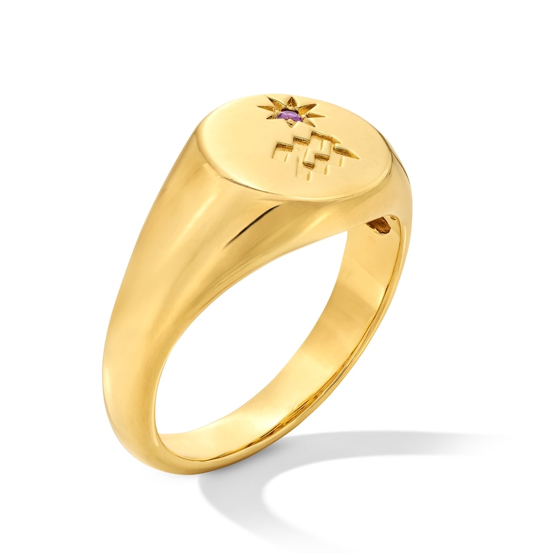 Main Image 3 of Pavé-Set Amethyst Aquarius Zodiac Signet Ring in Sterling Silver with 18K Gold Plate