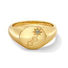 Pavé-Set Blue Topaz Sagittarius Zodiac Signet Ring in Sterling Silver with 18K Gold Plate
