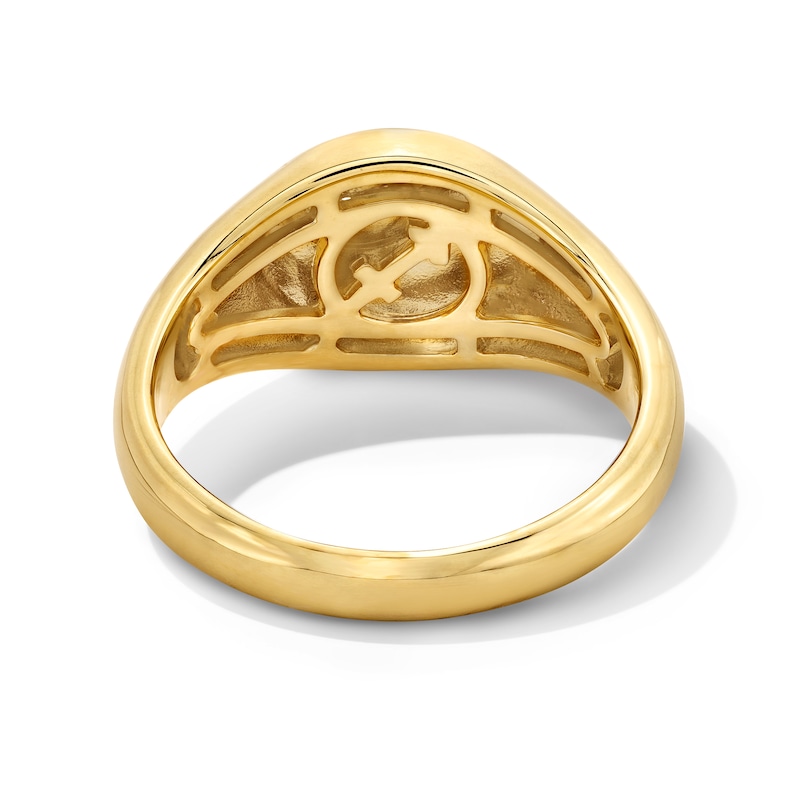 Main Image 4 of Pavé-Set Blue Topaz Sagittarius Zodiac Signet Ring in Sterling Silver with 18K Gold Plate
