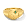 Thumbnail Image 1 of Pavé-Set Lab-Created Emerald Taurus Zodiac Signet Ring in Sterling Silver with 18K Gold Plate