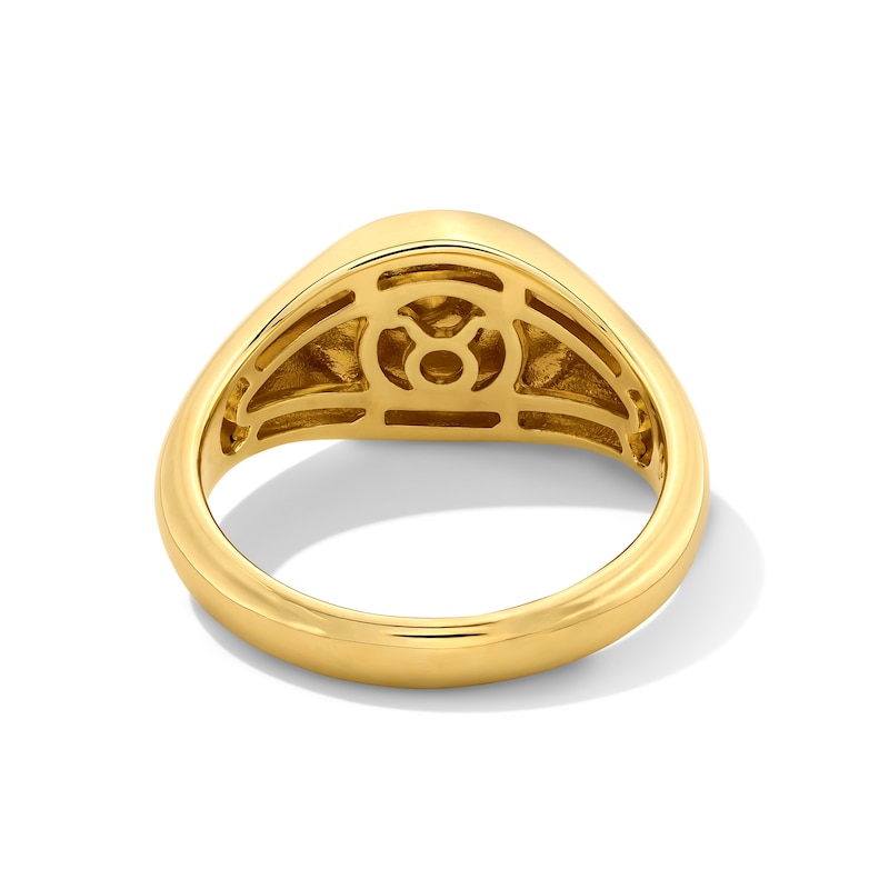 Main Image 4 of Pavé-Set Lab-Created Emerald Taurus Zodiac Signet Ring in Sterling Silver with 18K Gold Plate