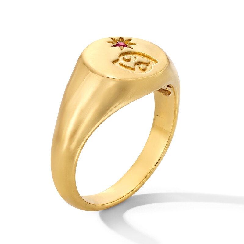 Main Image 3 of Pavé-Set Lab-Created Ruby Cancer Zodiac Signet Ring in Sterling Silver with 18K Gold Plate