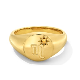 Pavé-Set Citrine Scorpio Zodiac Signet Ring in Sterling Silver with 18K Gold Plate