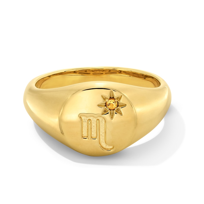 Main Image 1 of Pavé-Set Citrine Scorpio Zodiac Signet Ring in Sterling Silver with 18K Gold Plate