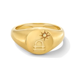 Lab-Created Opal Libra Zodiac Signet Ring in Sterling Silver with 18K Gold Plate