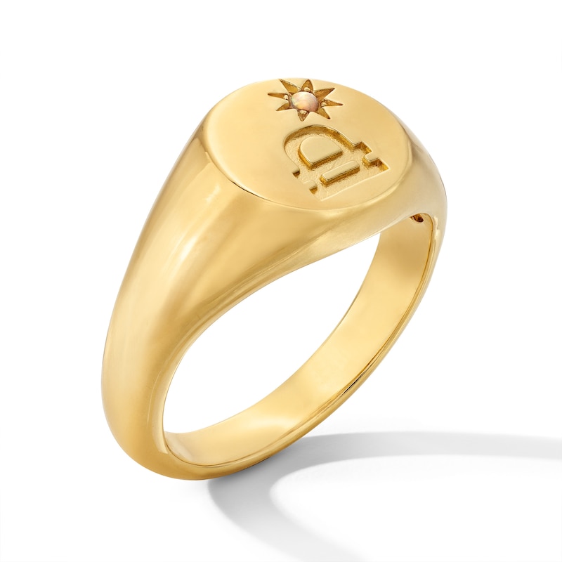 Main Image 3 of Lab-Created Opal Libra Zodiac Signet Ring in Sterling Silver with 18K Gold Plate