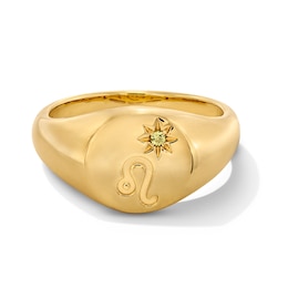 Pavé-Set Peridot Leo Zodiac Signet Ring in Sterling Silver with 18K Gold Plate