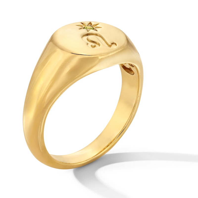 Main Image 3 of Pavé-Set Peridot Leo Zodiac Signet Ring in Sterling Silver with 18K Gold Plate