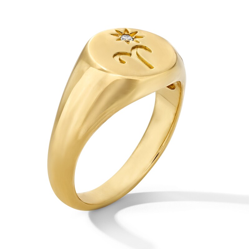 Main Image 3 of Pavé-Set White Lab-Created Sapphire Aries Zodiac Signet Ring in Sterling Silver with 18K Gold Plate