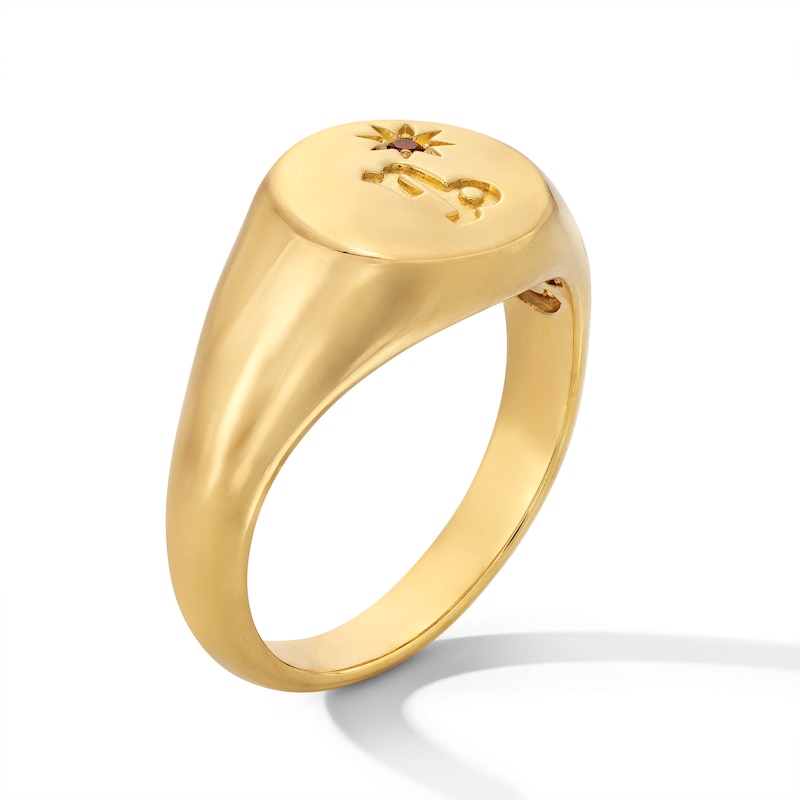 Main Image 3 of Pavé-Set Garnet Capricorn Zodiac Signet Ring in Sterling Silver with 18K Gold Plate