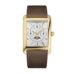 Men's Frederique Constant Classics Carrée Moon Phase Gold-Tone IP Watch with Silver-Tone Dial (Model: FC-265S4C5)