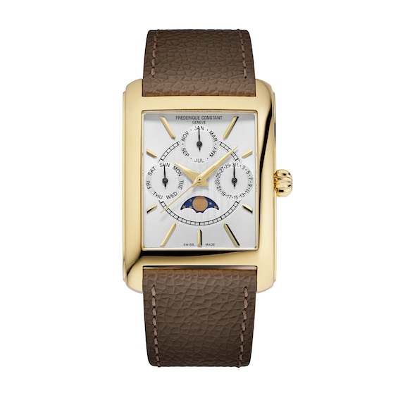 Men's Frederique Constant Classics Carrée Moon Phase Gold-Tone IP Watch with Silver-Tone Dial (Model: FC-265S4C5)