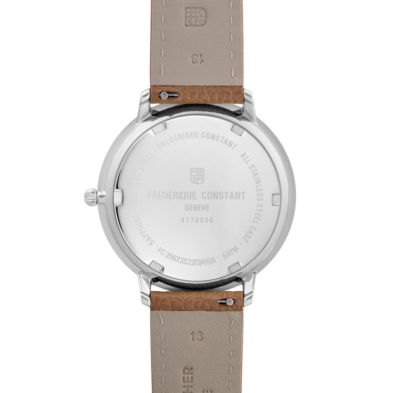 Main Image 3 of Men's Frederique Constant Classics Moon Phase Watch with Blue Dial and Brown Leather Strap (Model: FC-206RN3S6)