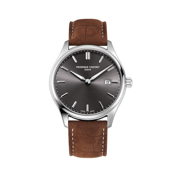 Men's Frederique Constant Classics Watch with Grey Dial and Brown Leather Strap (Model: FC-220DGS5B6)