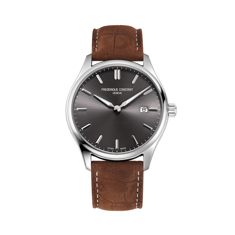 Main Image 1 of Men's Frederique Constant Classics Watch with Grey Dial and Brown Leather Strap (Model: FC-220DGS5B6)