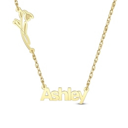 Block Letter Name Necklace with Birth Flower (1 Name and Flower)