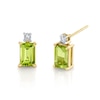 Thumbnail Image 1 of Emerald-Cut Peridot and 1/20 CT. T.W. Diamond Stud Earrings in 14K Gold
