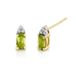 Oval Peridot and Diamond Accent Stud Earrings in 14K Gold