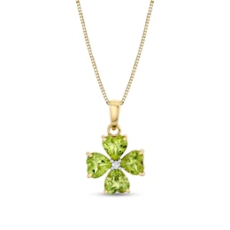 Four-Leaf Clover Peridot and Diamond Accent Pendant in 10K Gold
