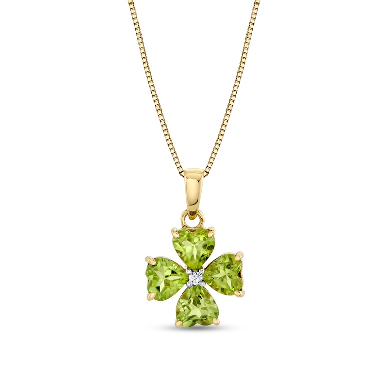 Main Image 1 of Four-Leaf Clover Peridot and Diamond Accent Pendant in 10K Gold