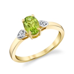 Oval Peridot and Diamond Accent Ring in 10K Gold