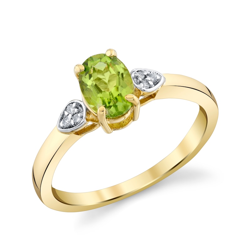 Main Image 1 of Oval Peridot and Diamond Accent Ring in 10K Gold