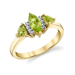 Marquise- and Trillion-Cut Peridot with 1/20 CT. T.W. Diamond Ring in 10K Gold