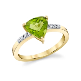 Trillion-Cut Peridot and 1/20 CT. T.W. Diamond Ring in 10K Gold