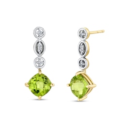 Cushion-Cut Peridot and 1/20 CT. T.W. Diamond Drop Earrings in 10K Gold