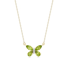 Marquise- and Pear-Shaped Peridot Butterfly and Diamond Accent Necklace in 14K Gold - 18.4"