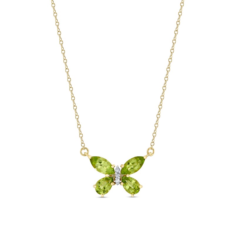 Main Image 1 of Marquise- and Pear-Shaped Peridot Butterfly and Diamond Accent Necklace in 14K Gold - 18.4"