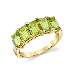 Emerald-Cut Peridot and Diamond Accent Ring in 10K Gold