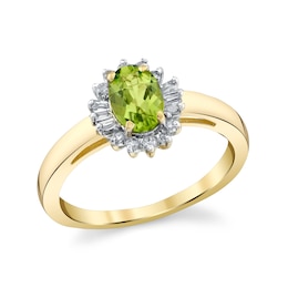 Oval Peridot and 1/5 CT. T.W. Diamond Halo Ring in 10K Gold