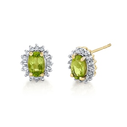 Oval Peridot and 1/4 CT. T.W. Diamond Stud Earrings in 10K Gold