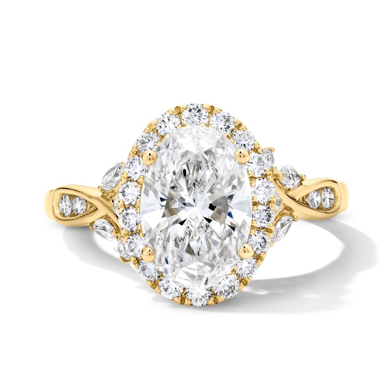 Main Image 1 of 2-1/2 CT. T.W. Oval Certified Lab-Grown Diamond Frame Engagement Ring in 14K Gold (F/VS2)